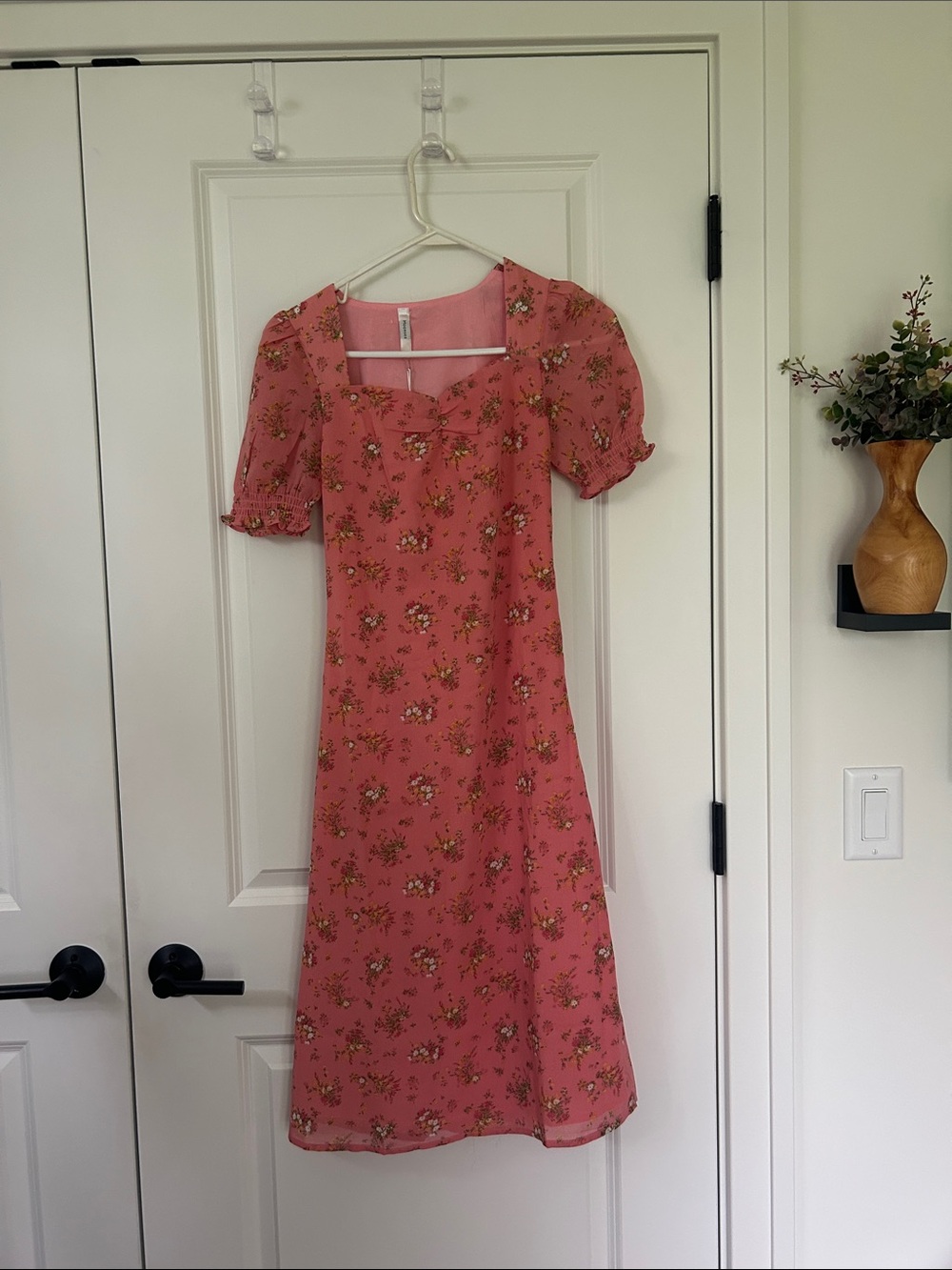 NWT MOONSEA size S Floral Puff Sleeve Midi Dress Laced Back Sweetheart neck